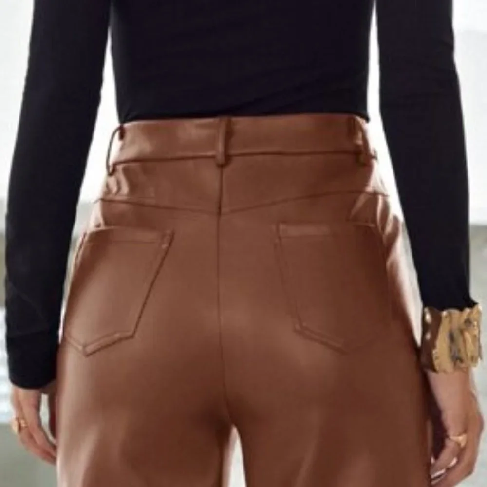 brown faux leather wide legged pants - Picture 6 of 8